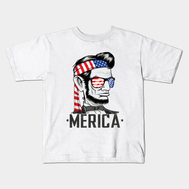 Abe Lincoln Merica 4th of July Tee Kids T-Shirt by HCMGift